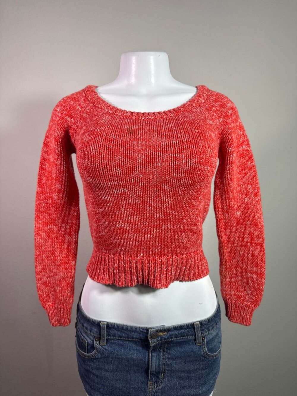 American Eagle Outfitters sweater red marled cropped ribbed hem XS/TP